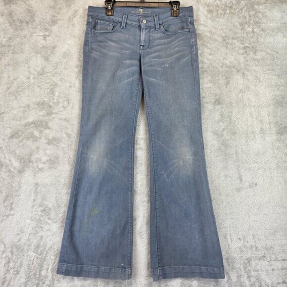 7 For All Mankind Jeans Womens 30 Blue Low Rise Ginger Flare Stretch Denim Pants - Picture 1 of 16